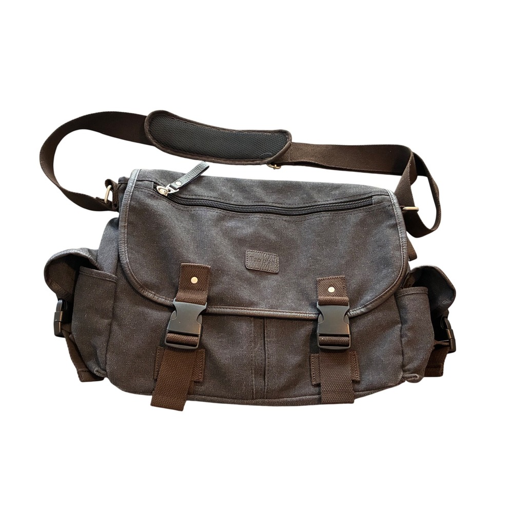 Tao Qiao Canvas Messenger Bag Brown Crossbody Laptop Satchel Shoulder Bag